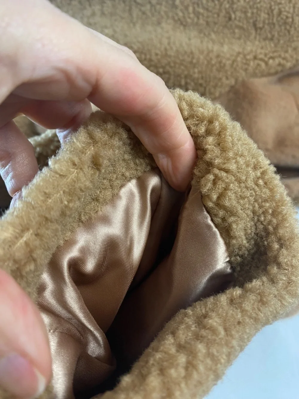 French Connection Camel Faux Fur Teddy Mixed media Short Jacket Coat Size S - Picture 9 of 9
